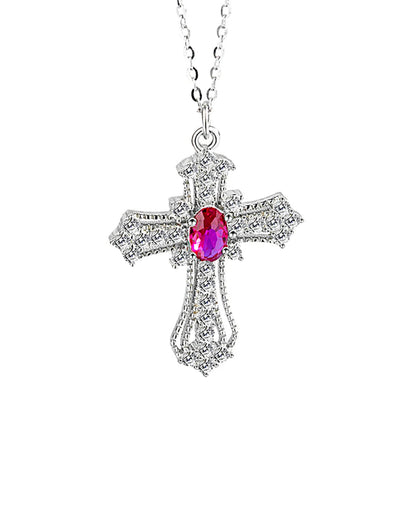 Kreuzkette aus 925er Sterlingsilber mit violettem Zirkonia - TOLLzWOOD