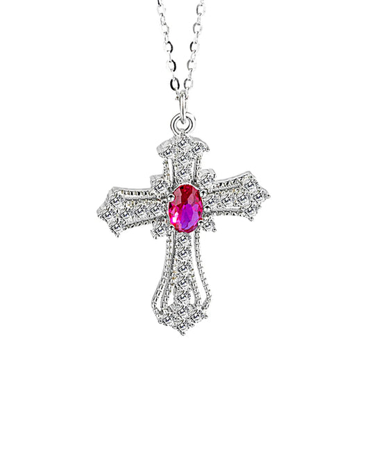 Kreuzkette aus 925er Sterlingsilber mit violettem Zirkonia - TOLLzWOOD