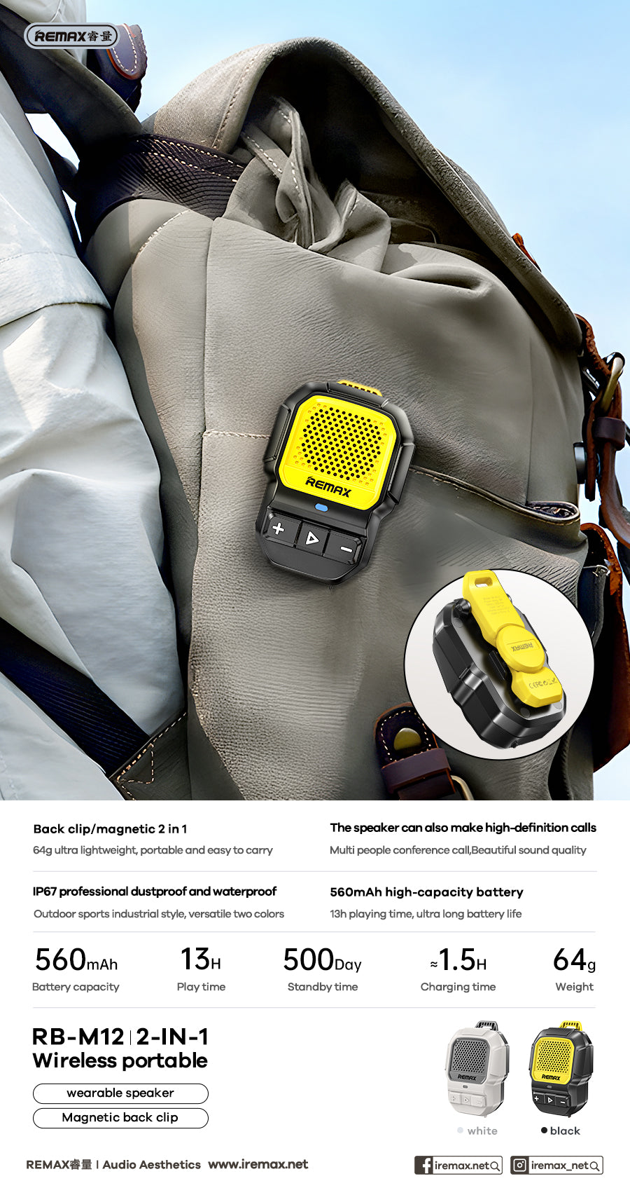 REMAX Kabelloser tragbarer Lautsprecher RB-M12