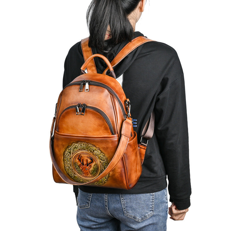 Leder-Rucksack mit Löwenprägung – Modell FG9157