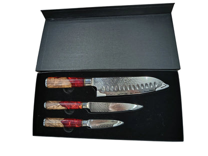 3-teiliges Santoku Messer-Set aus 67-lagigem Damaststahl - TOLLzWOOD