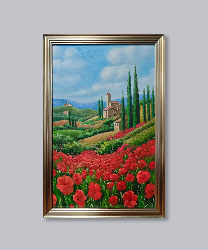 Hand-painted oil painting with wooden frame