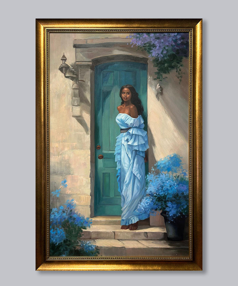 Hand-painted oil painting with wooden frame