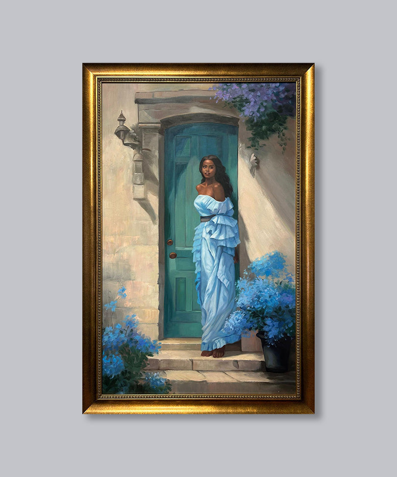 Hand-painted oil painting with wooden frame