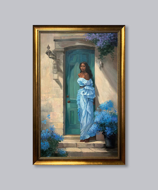 Hand-painted oil painting with wooden frame