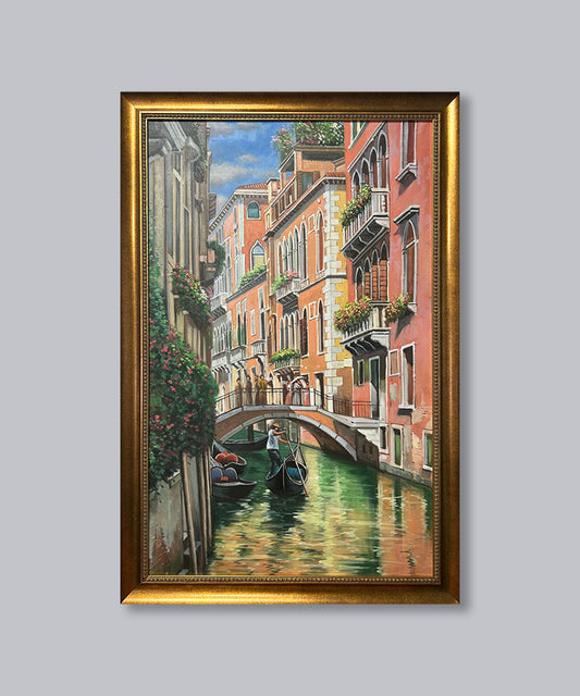 Hand-painted oil painting with wooden frame 