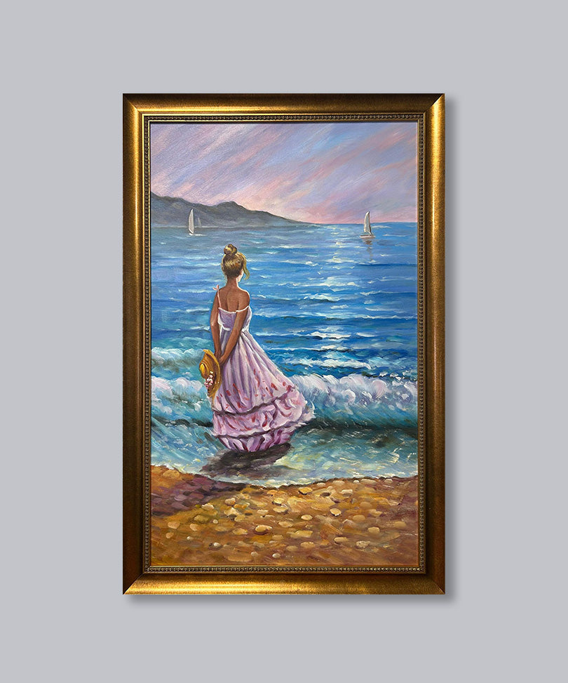 Hand-painted oil painting with wooden frame