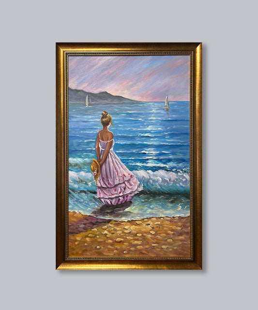 Hand-painted oil painting with wooden frame