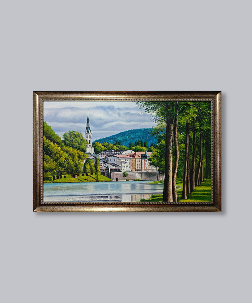 Hand-painted oil painting with wooden frame 