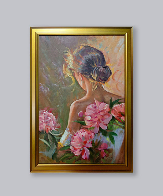 Hand-painted oil painting with wooden frame 
