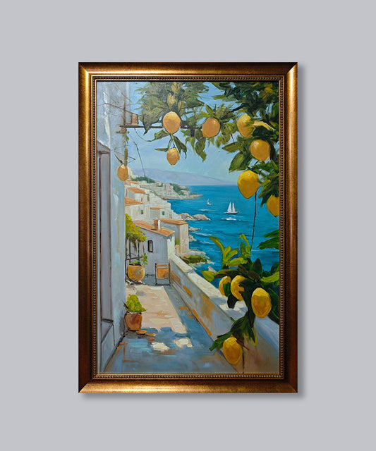 Hand-painted oil painting with wooden frame 