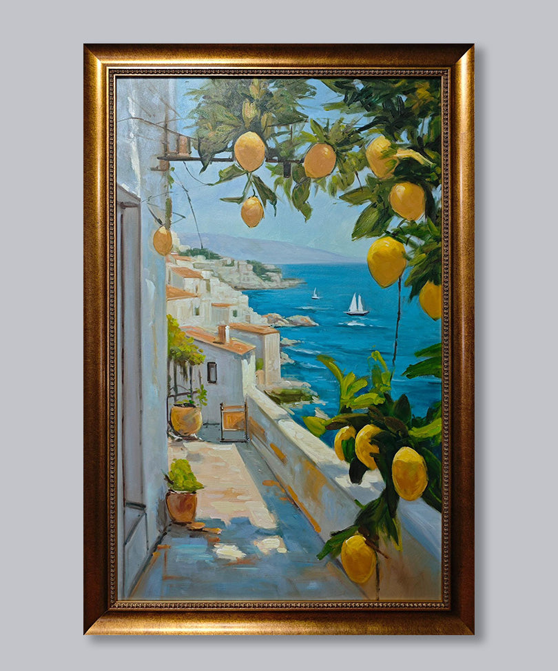 Hand-painted oil painting with wooden frame 