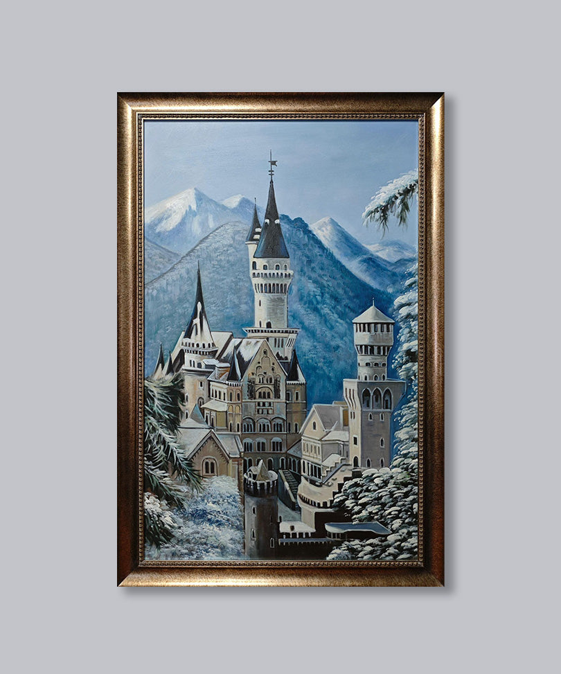 Hand-painted oil painting with wooden frame