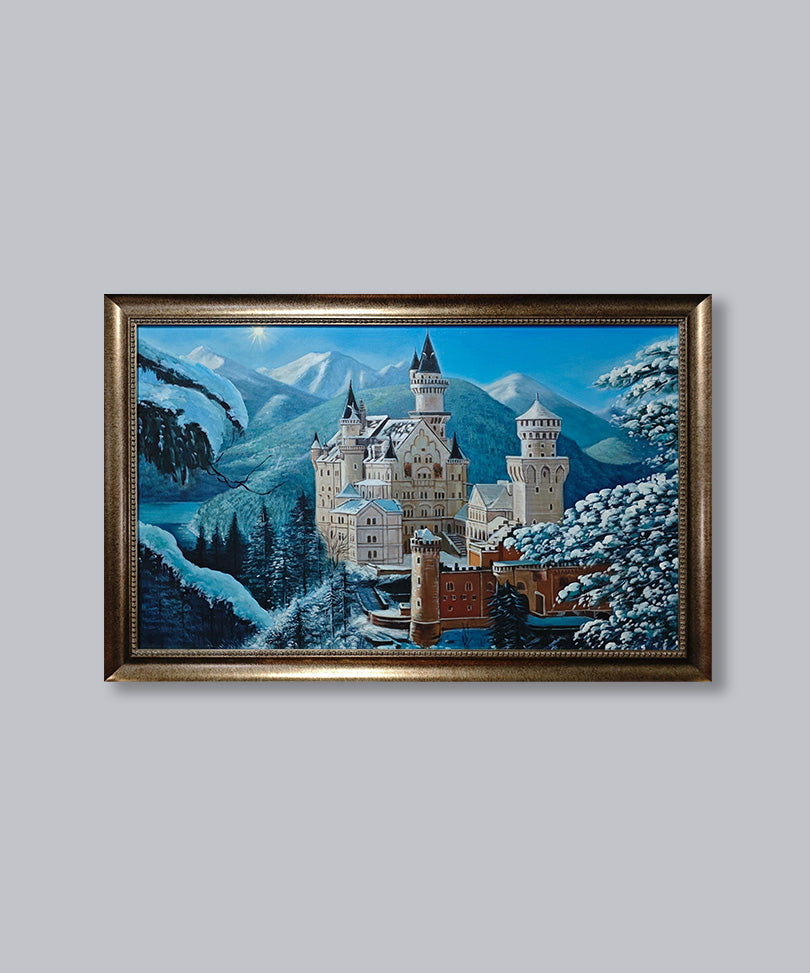 Hand-painted oil painting with wooden frame 