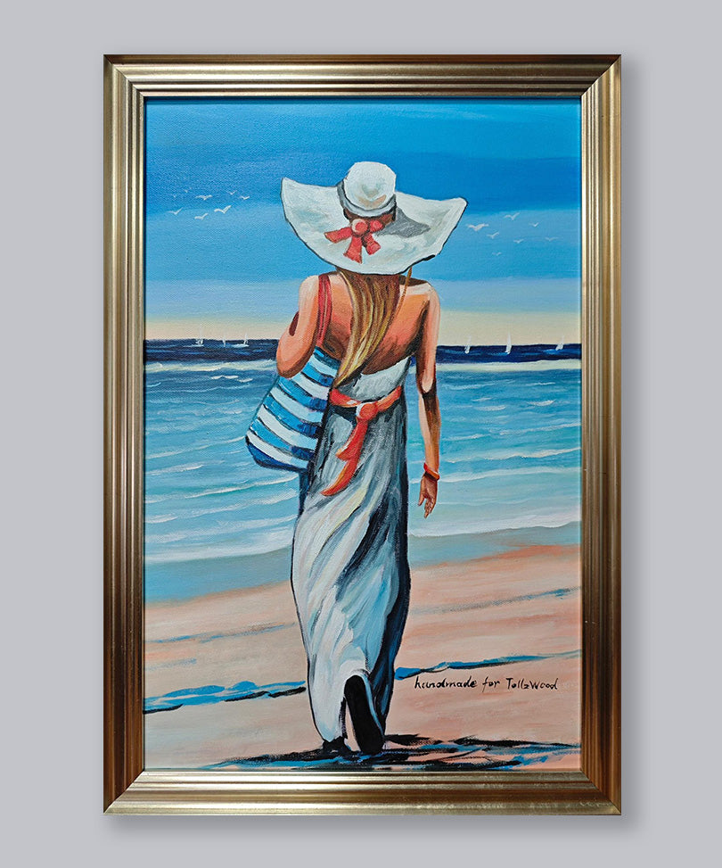 Hand-painted oil painting with wooden frame