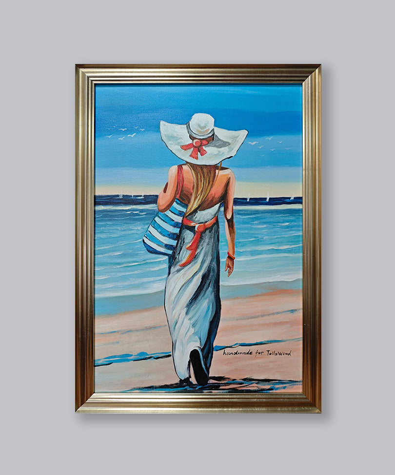 Hand-painted oil painting with wooden frame