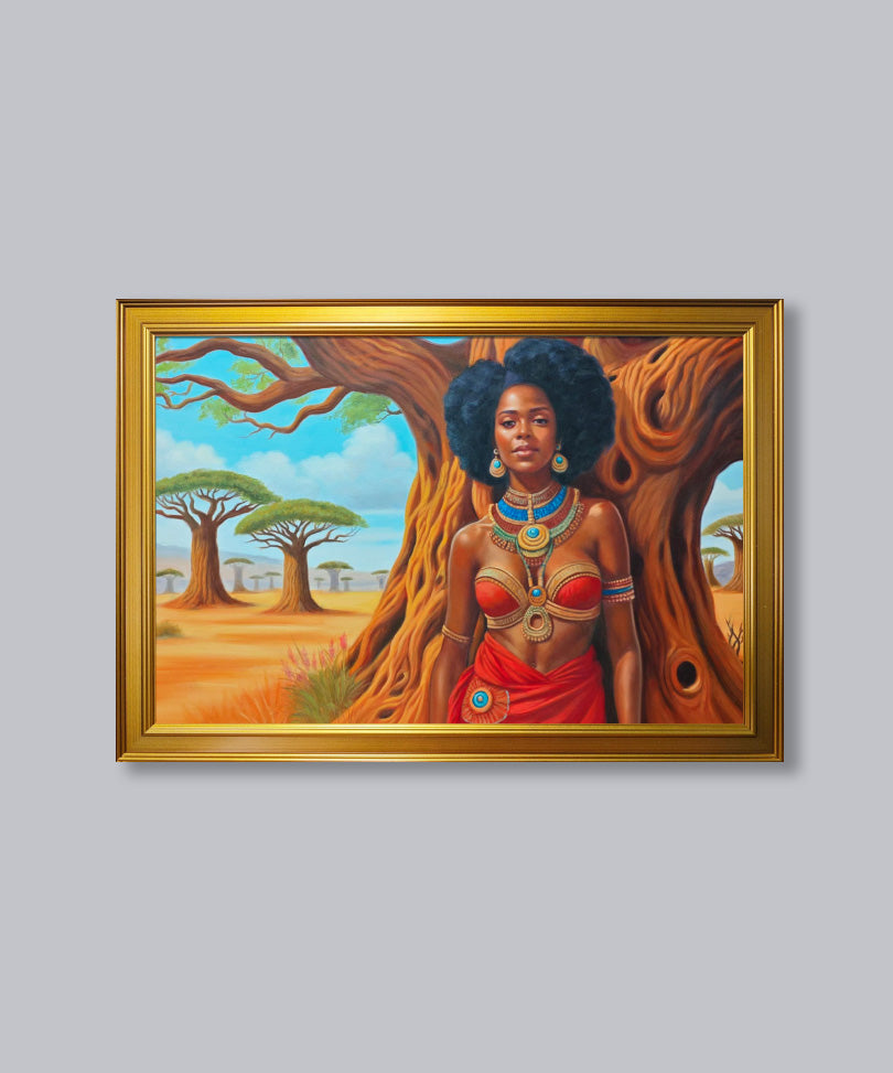 Hand-painted oil painting with wooden frame 