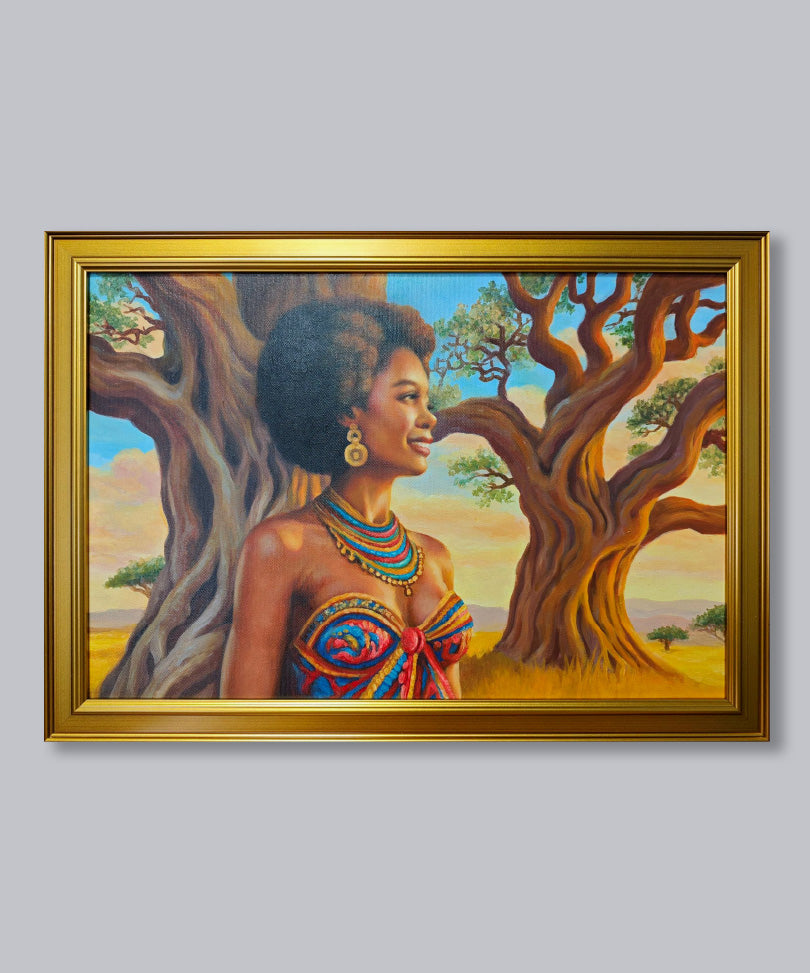 Hand-painted oil painting with wooden frame