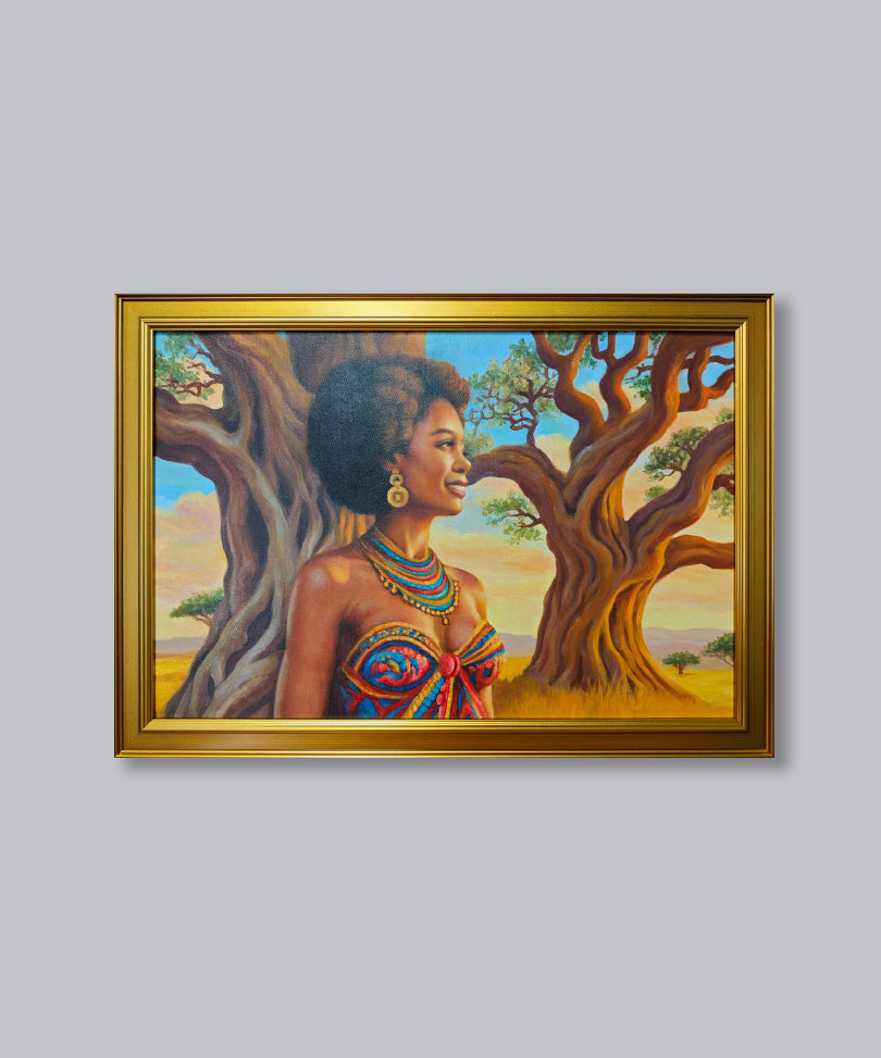 Hand-painted oil painting with wooden frame