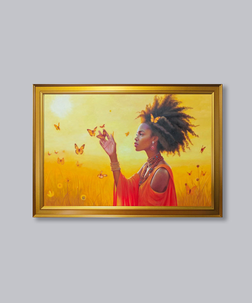 Hand-painted oil painting with wooden frame