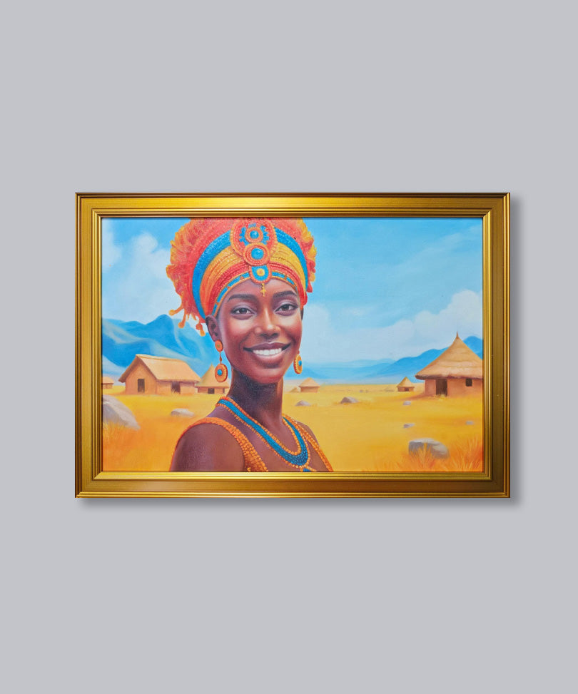 Hand-painted oil painting with wooden frame 
