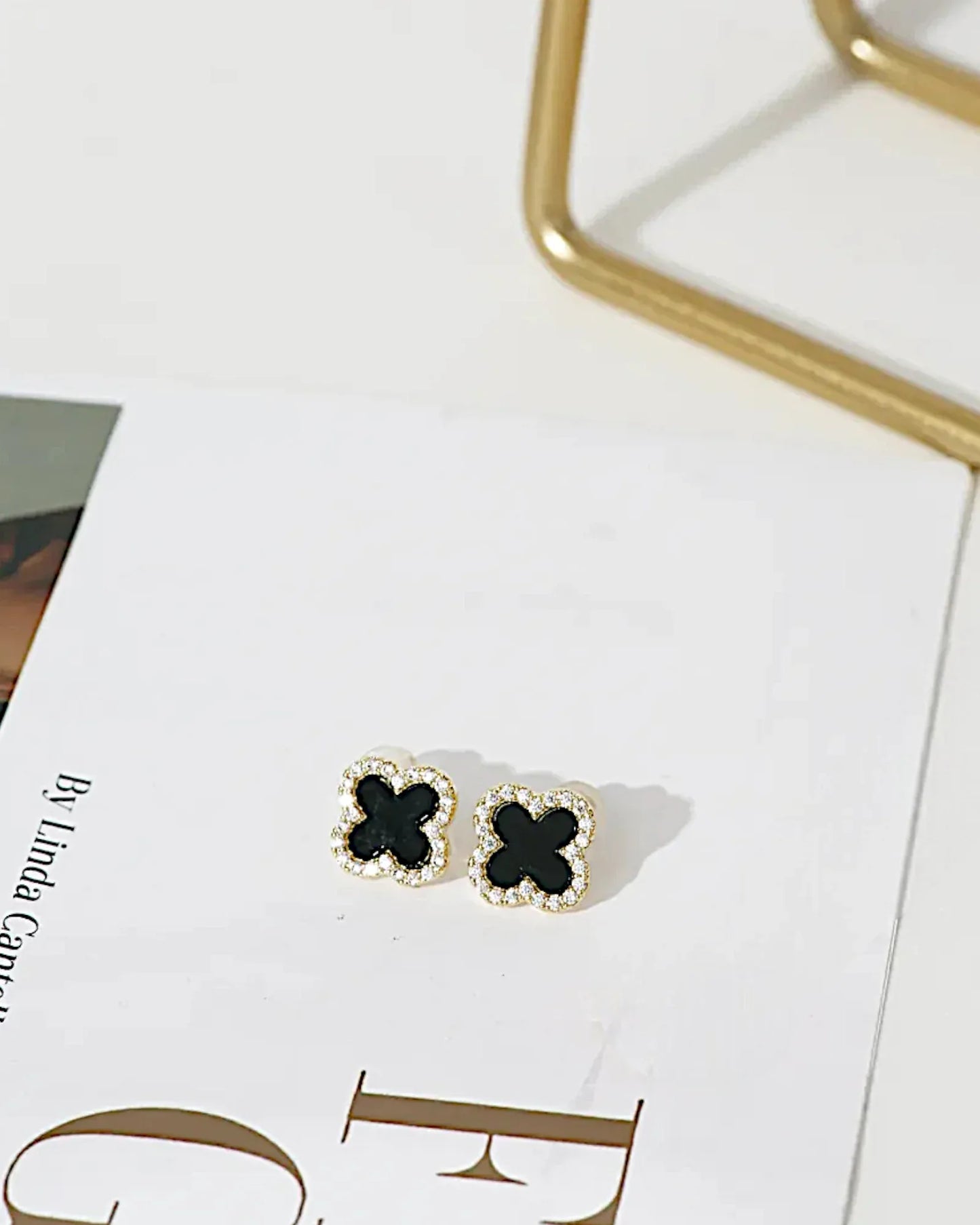Schmuck Ohrringe "Clover" aus 925er in goldschwarz Farbe - TOLLzWOOD