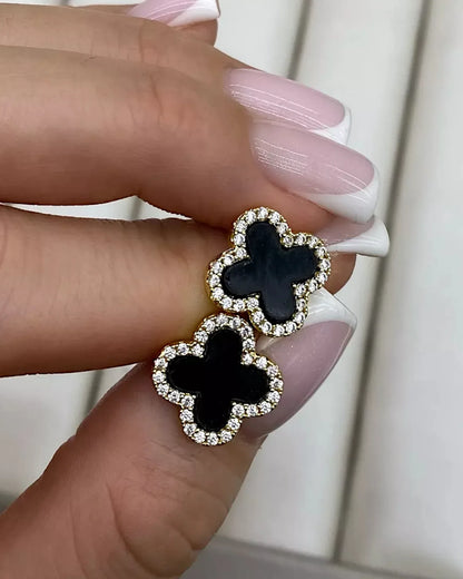 Schmuck Ohrringe "Clover" aus 925er in goldschwarz Farbe - TOLLzWOOD