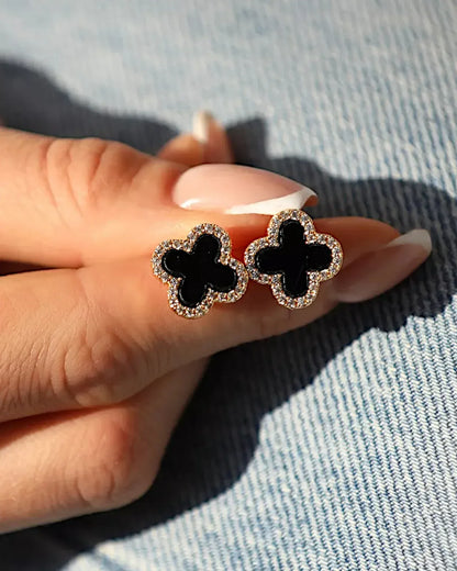 Schmuck Ohrringe "Clover" aus 925er in goldschwarz Farbe - TOLLzWOOD