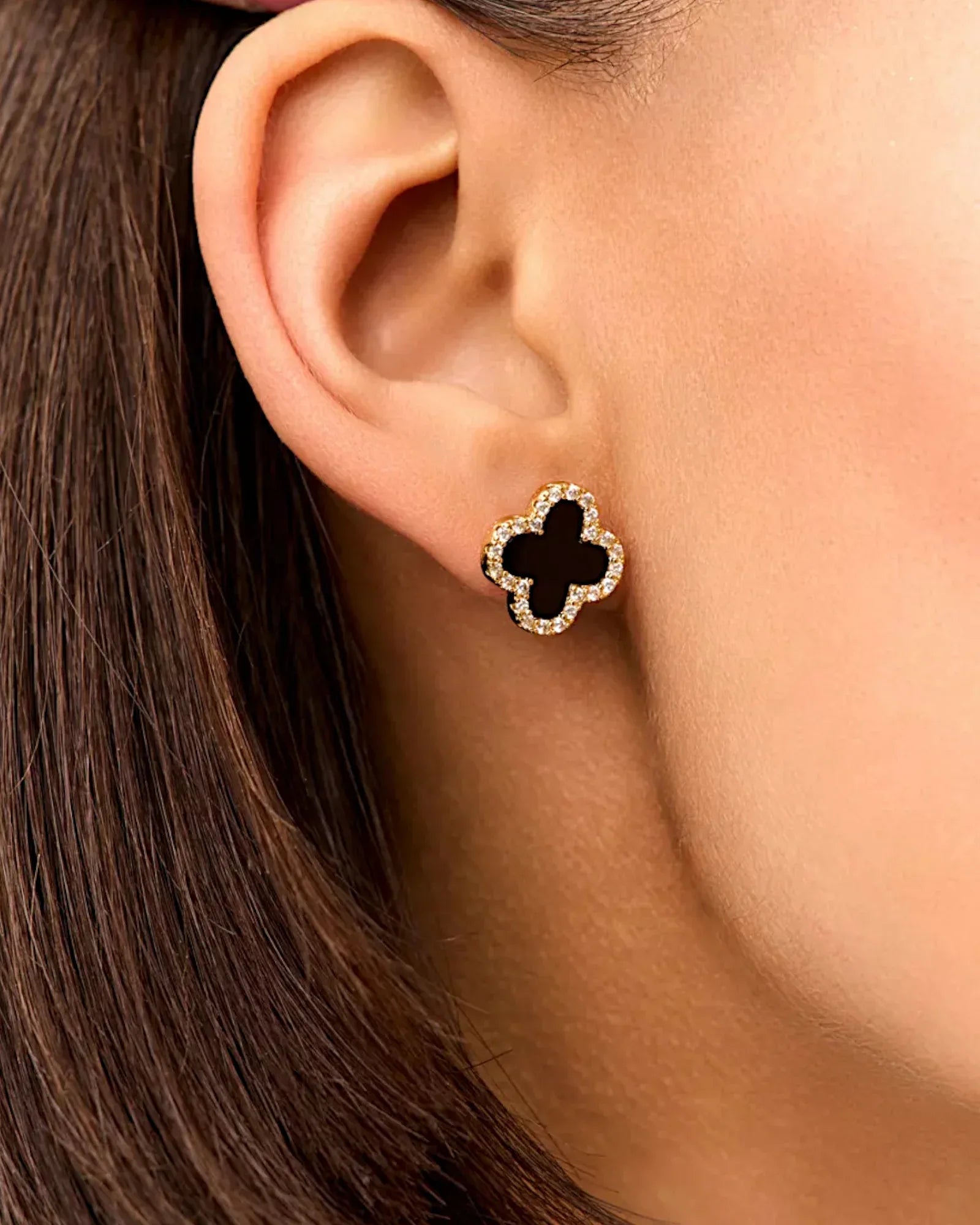 Schmuck Ohrringe "Clover" aus 925er in goldschwarz Farbe - TOLLzWOOD