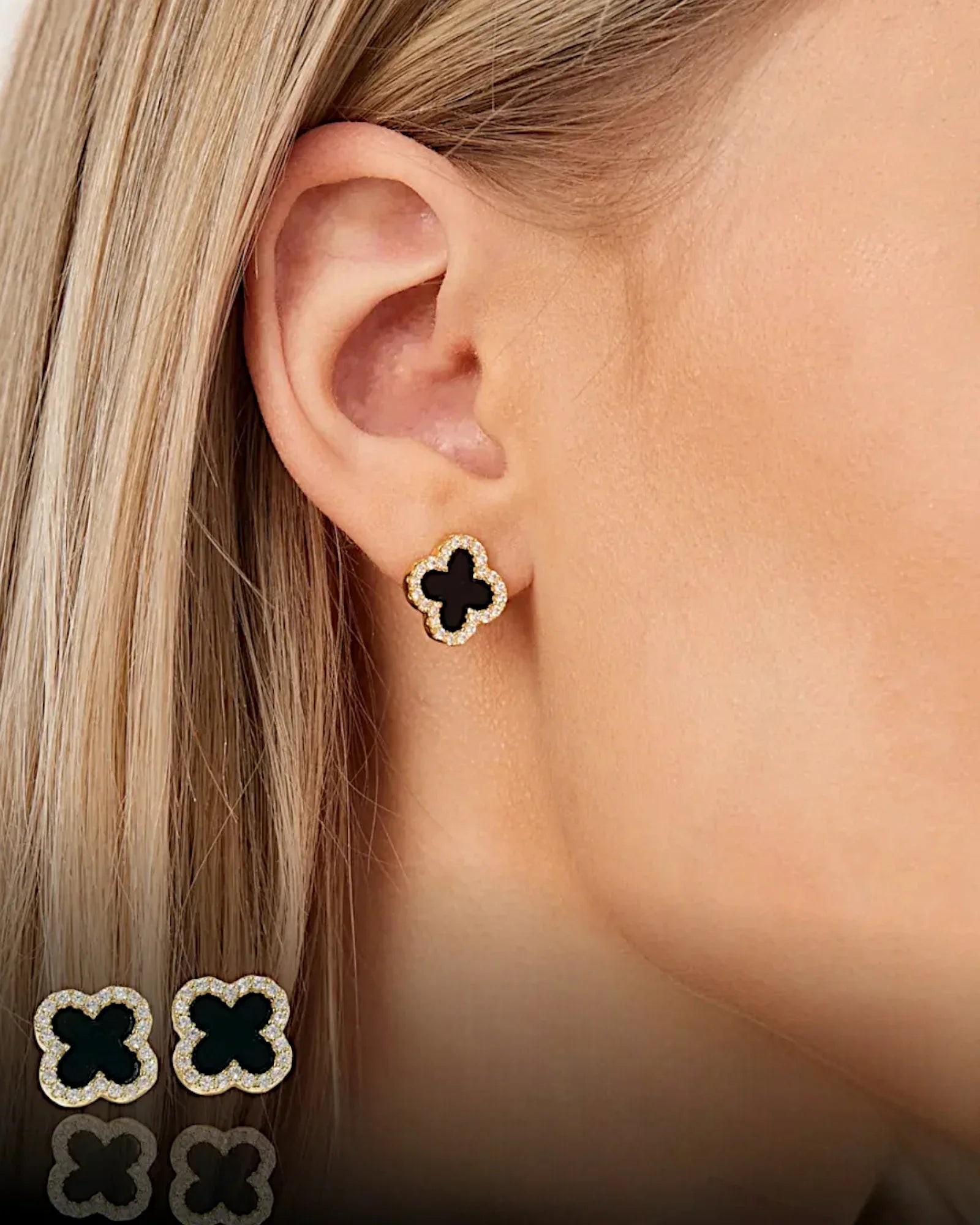 Schmuck Ohrringe "Clover" aus 925er in goldschwarz Farbe - TOLLzWOOD