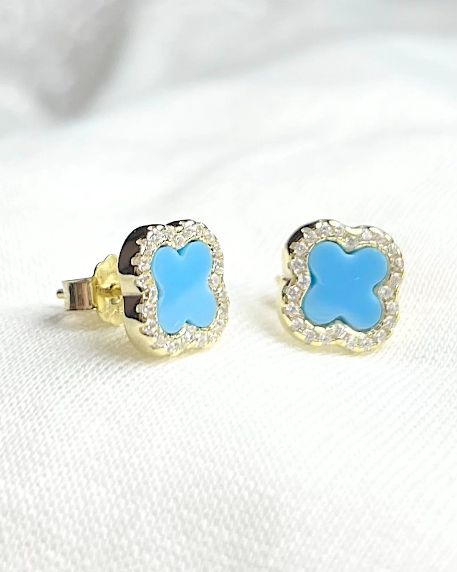 Schmuck Ohrringe "Clover" aus 925er in goldblau Farbe - TOLLzWOOD