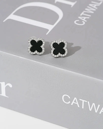 Schmuck Ohrringe "Clover" aus 925er in silber-schwarz Farbe - TOLLzWOOD