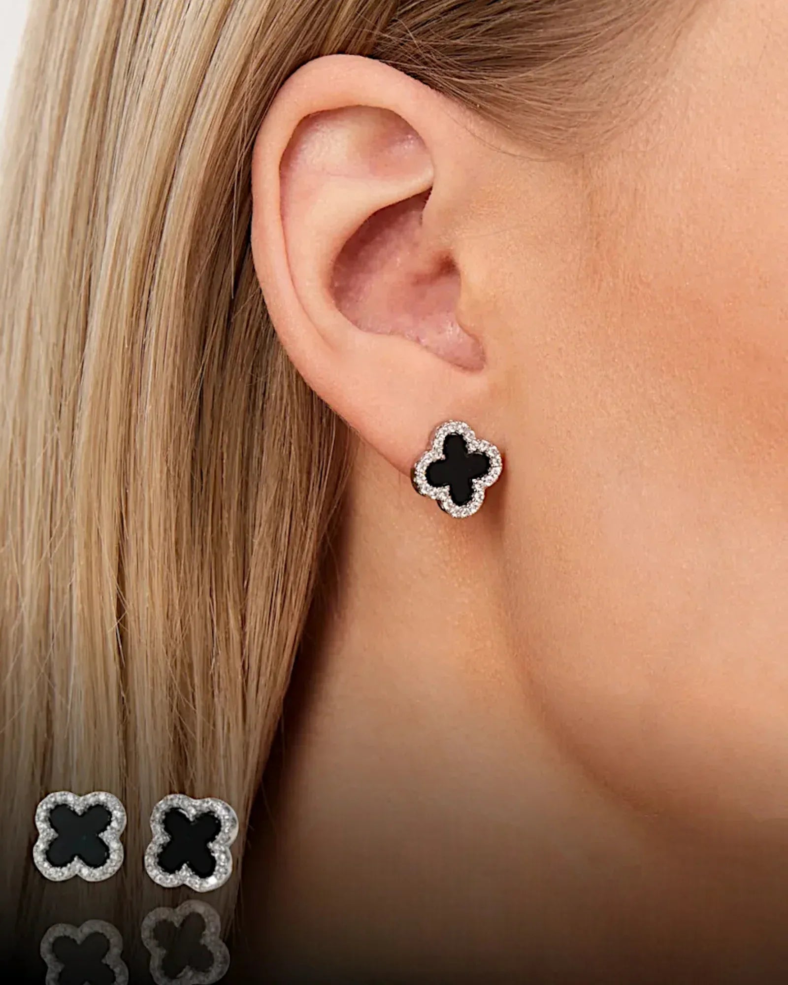 Schmuck Ohrringe "Clover" aus 925er in silber-schwarz Farbe - TOLLzWOOD