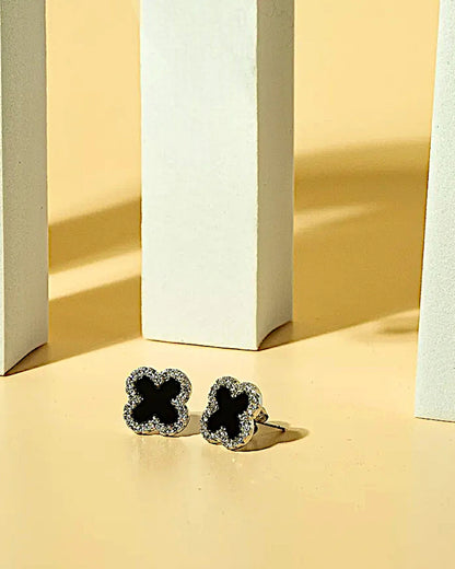Schmuck Ohrringe "Clover" aus 925er in silber-schwarz Farbe - TOLLzWOOD
