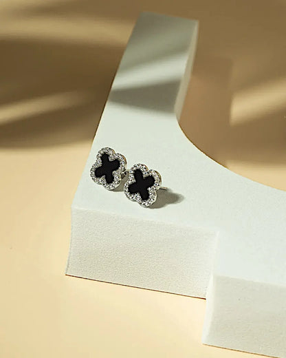 Schmuck Ohrringe "Clover" aus 925er in silber-schwarz Farbe - TOLLzWOOD