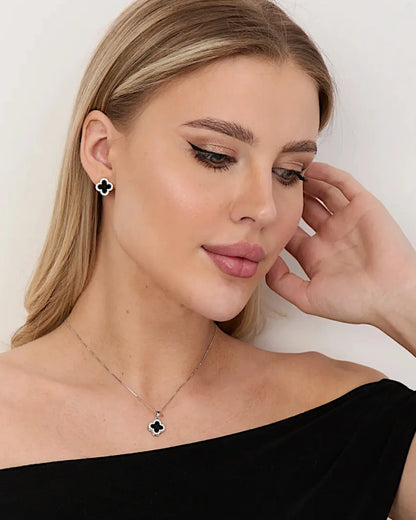 Schmuck Ohrringe "Clover" aus 925er in silber-schwarz Farbe - TOLLzWOOD