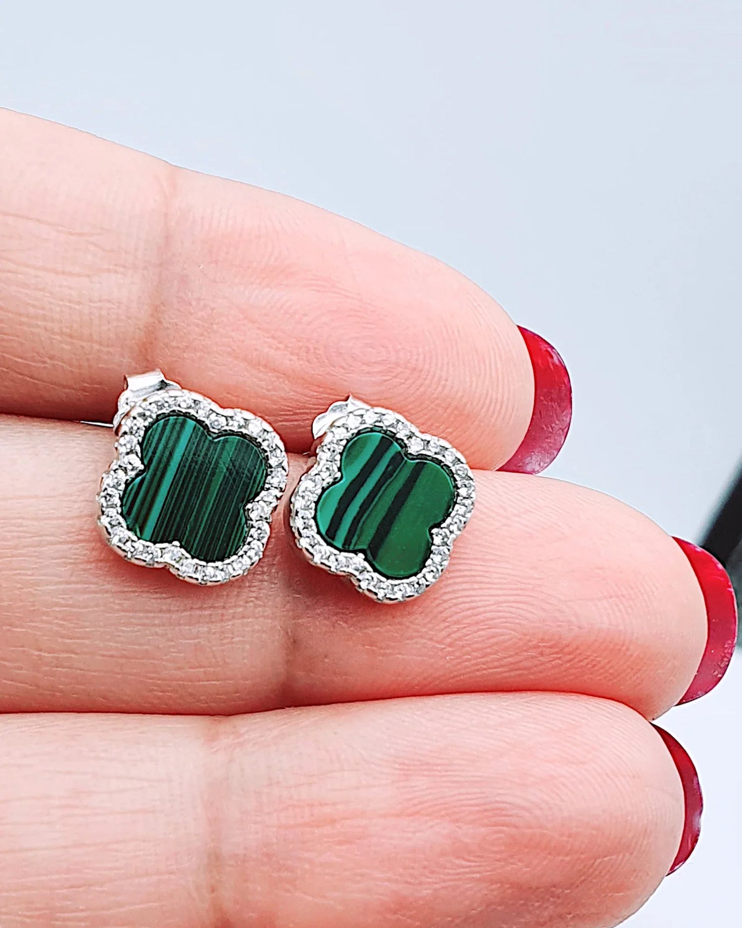 Schmuck Ohrringe "Clover" aus 925er in silbrig-grüne Farbe - TOLLzWOOD