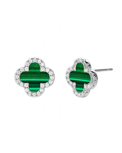 Schmuck Ohrringe "Clover" aus 925er in silbrig-grüne Farbe - TOLLzWOOD