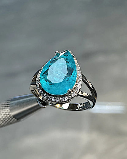 Ring aus 925er Silber mit blauem Zirkonia, Tropfenform - TOLLzWOOD