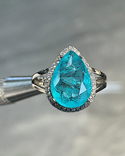 Ring aus 925er Silber mit blauem Zirkonia, Tropfenform - TOLLzWOOD