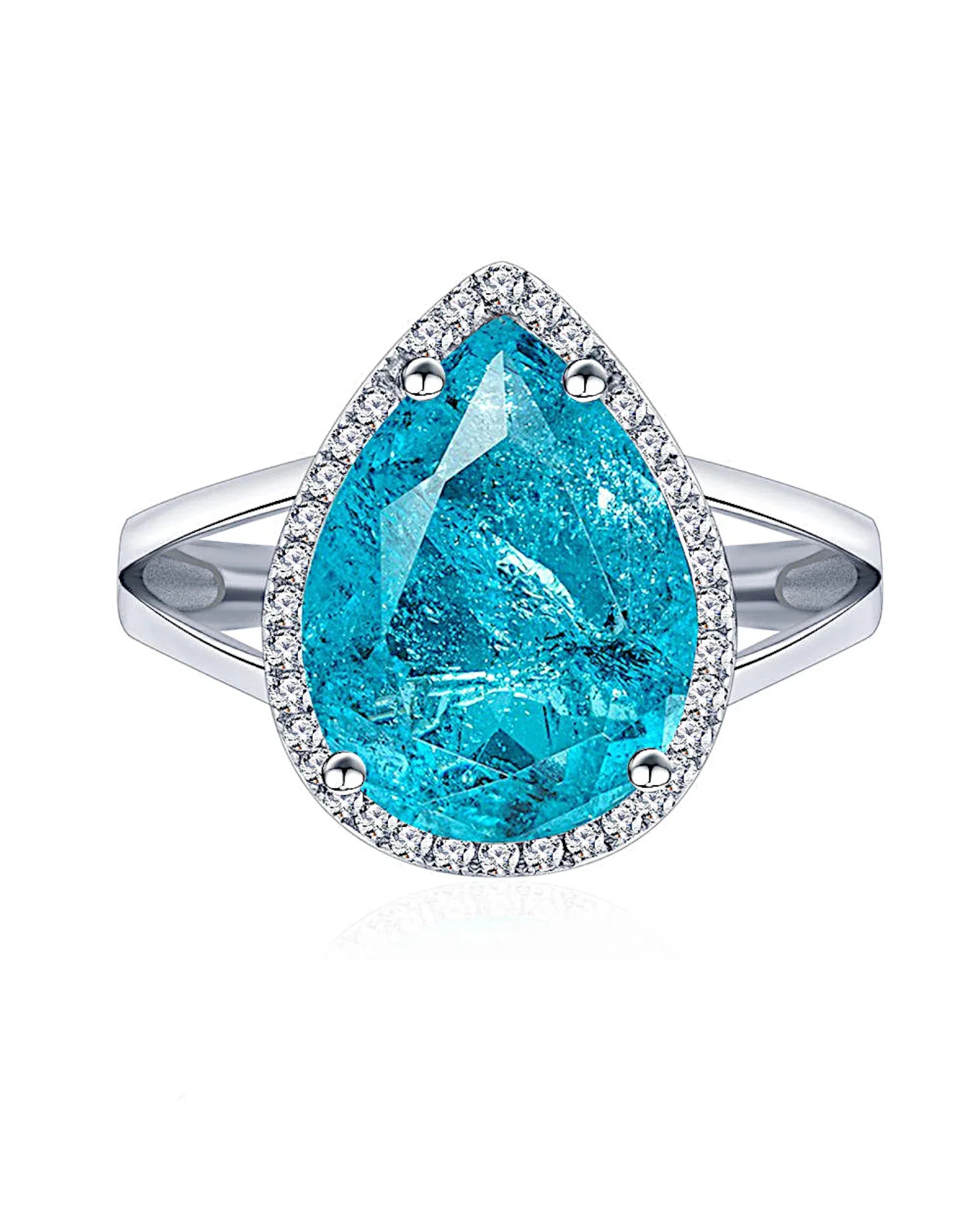 Ring aus 925er Silber mit blauem Zirkonia, Tropfenform - TOLLzWOOD