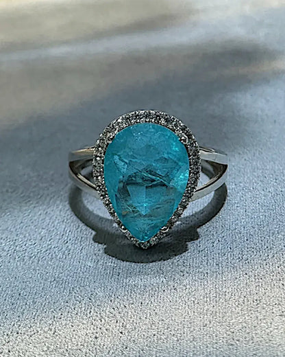 Ring aus 925er Silber mit blauem Zirkonia, Tropfenform - TOLLzWOOD