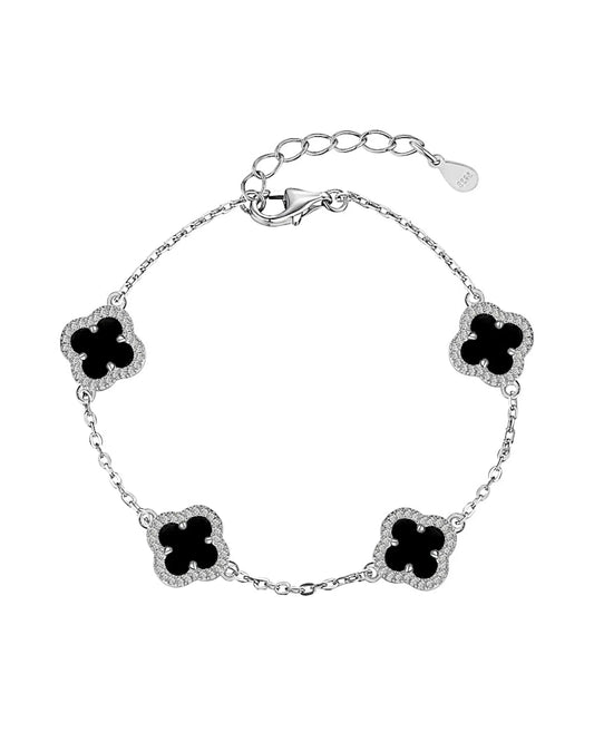 925er Sterlingsilber Armband "Clover" in Silberschwarze Farbe - TOLLzWOOD