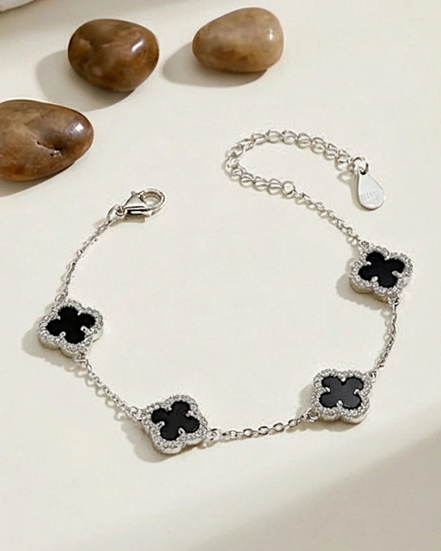 925er Sterlingsilber Armband "Clover" in Silberschwarze Farbe - TOLLzWOOD
