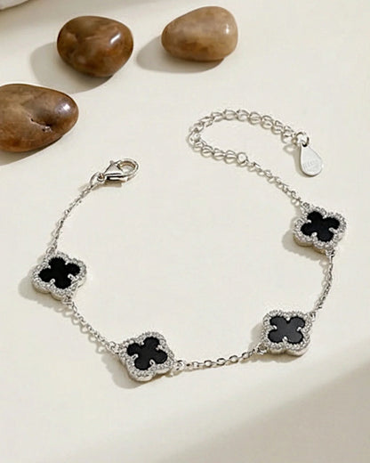 925er Sterlingsilber Armband "Clover" in Silberschwarze Farbe - TOLLzWOOD