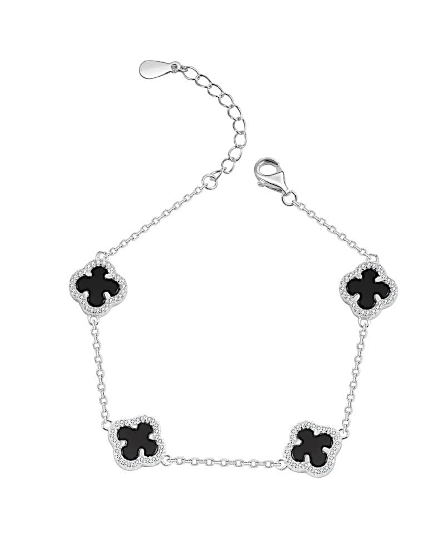 925er Sterlingsilber Armband "Clover" in Silberschwarze Farbe - TOLLzWOOD