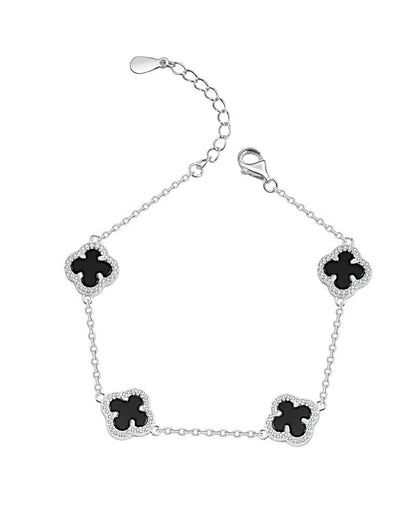 925er Sterlingsilber Armband "Clover" in Silberschwarze Farbe - TOLLzWOOD