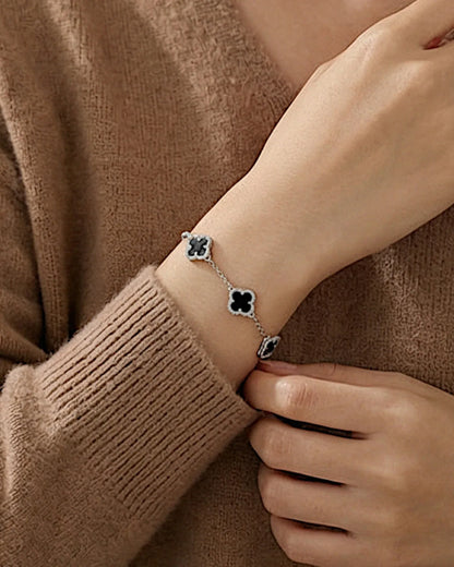925er Sterlingsilber Armband "Clover" in Silberschwarze Farbe - TOLLzWOOD
