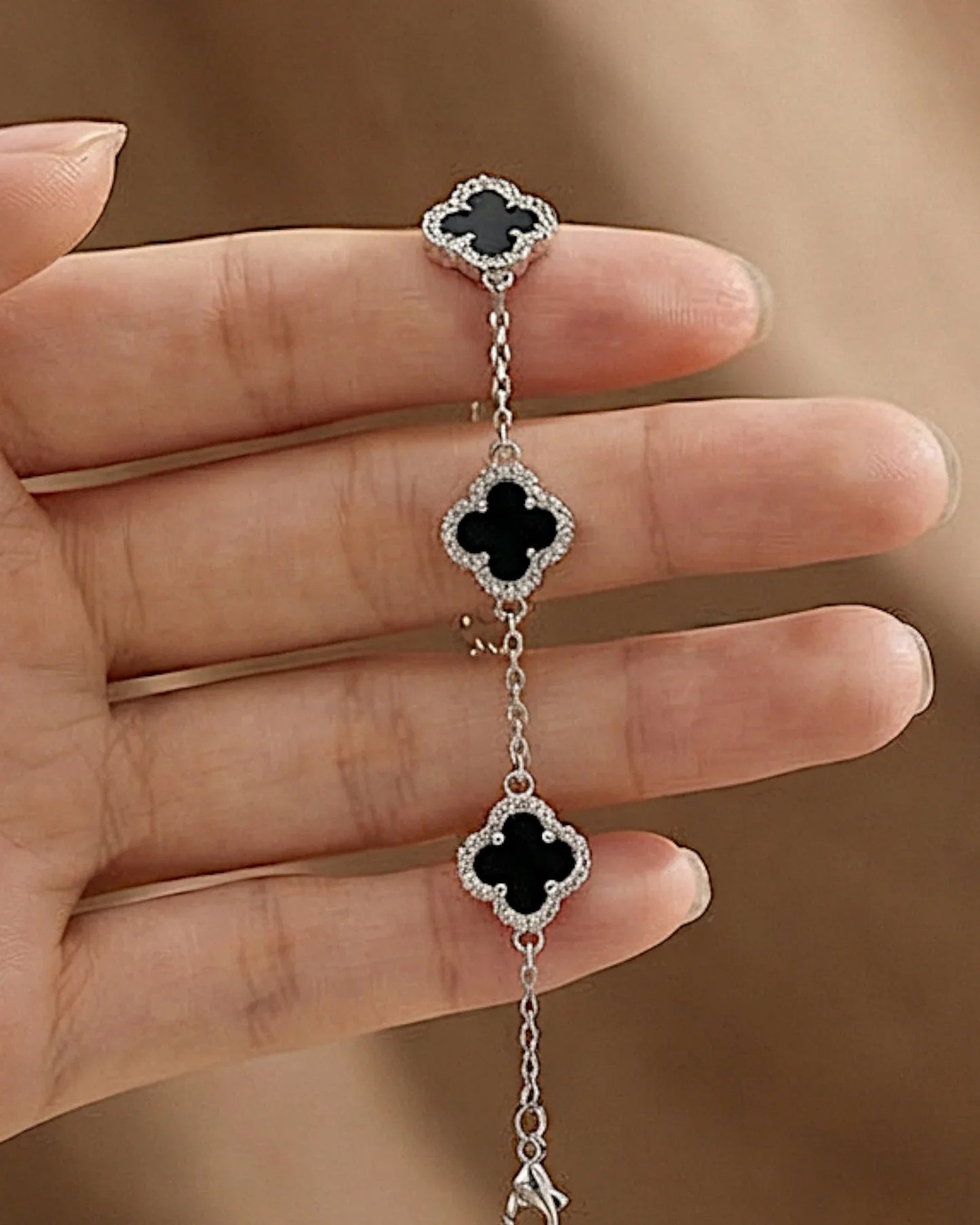 925er Sterlingsilber Armband "Clover" in Silberschwarze Farbe - TOLLzWOOD