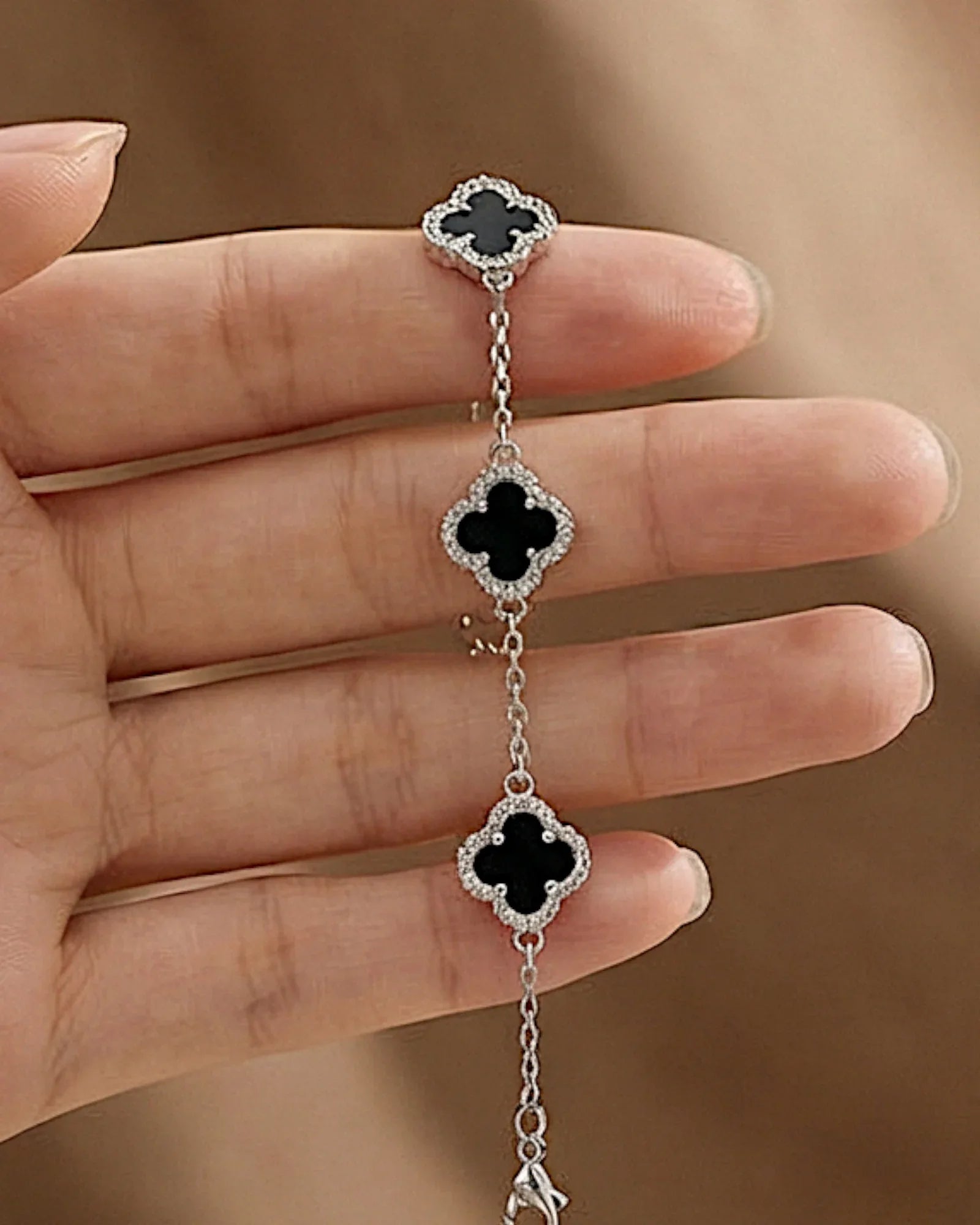 925er Sterlingsilber Armband "Clover" in Silberschwarze Farbe - TOLLzWOOD
